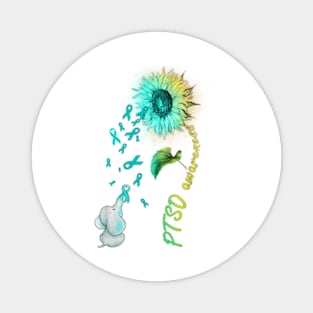 PTSD Awareness Survivor Warrior, Hippie Sunflower Elephant Magnet